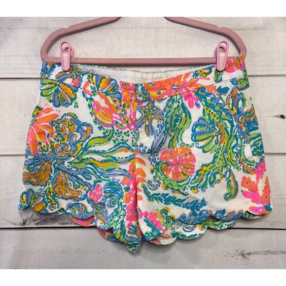 Lilly Pulitzer Size 10 Butter Cup Shorts White With Neon Print - Picture 1 of 3